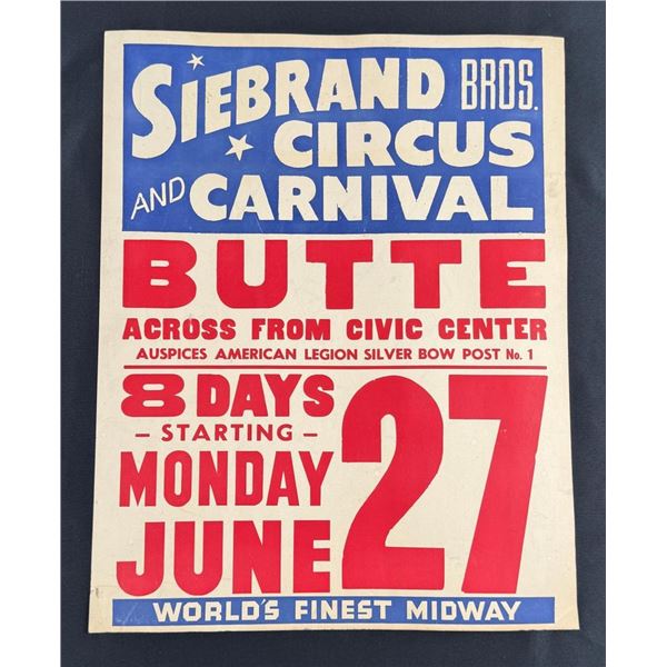Siebrand Bros Circus Butte Montana Poster