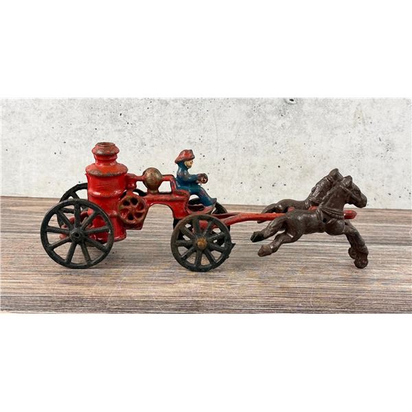 Cast Iron Horse Drawn Fire Pumper Wagon Toy