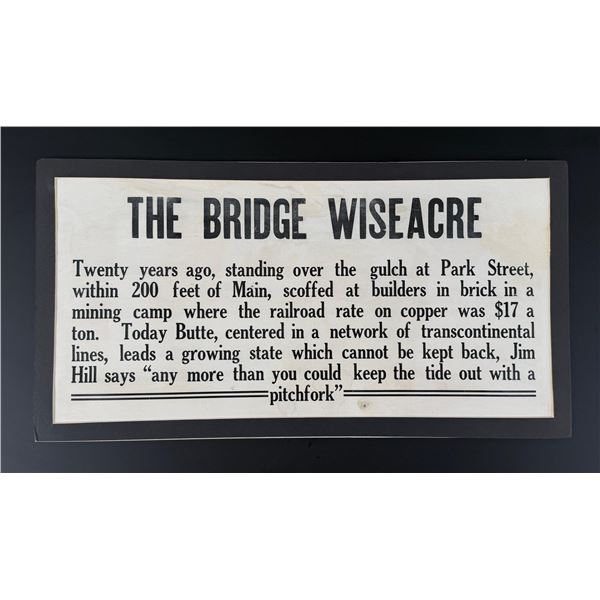Butte Montana Bridge Wiseacre Trolley Car Sign