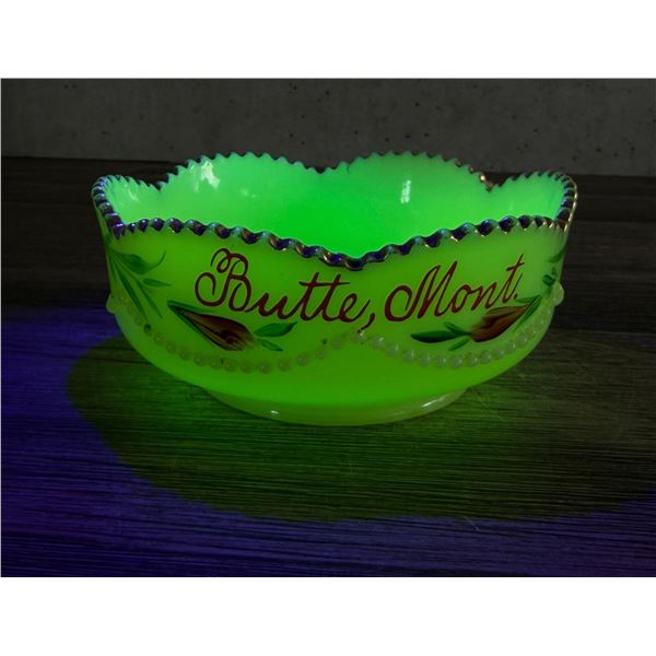 Butte Montana Uranium Glass Souvenir Dish