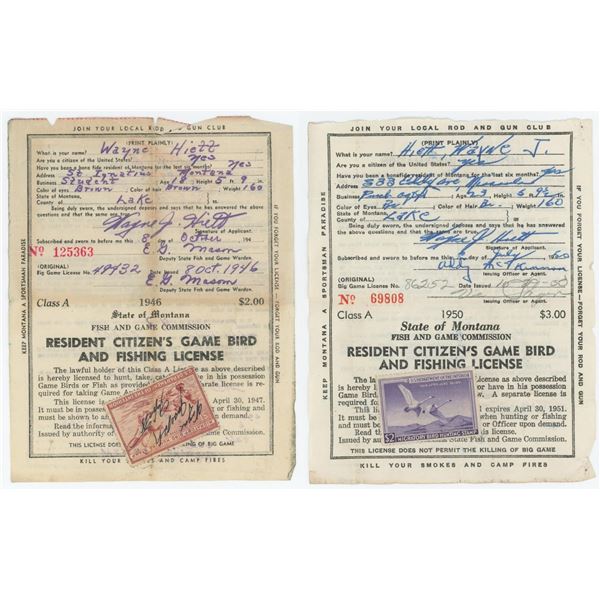1946 1950 Montana Game Bird Fishing Licenses