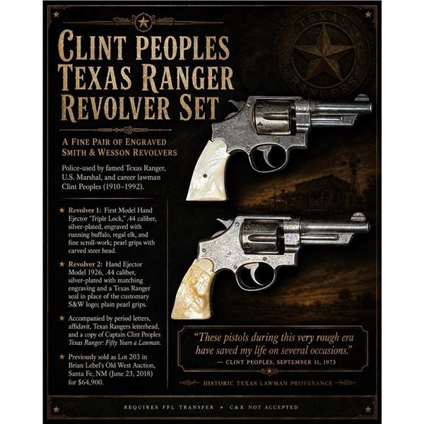 Clint Peoples Texas Ranger Engraved Pistol Set