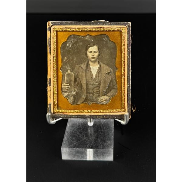 Daguerreotype Photo of Man Holding Bottle