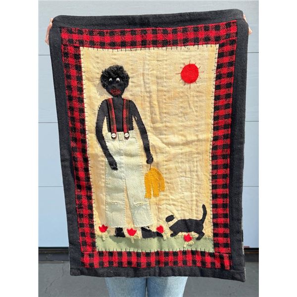 Folk Art Fisherman Black Americana Quilt