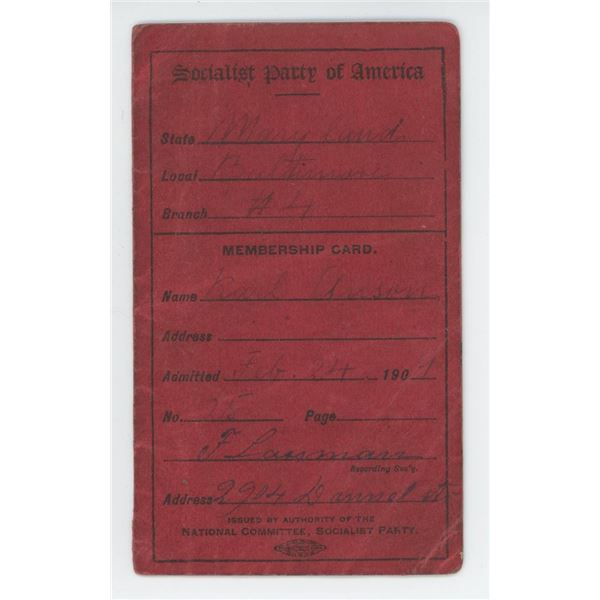 1909 Socialist Party of America Membership Card