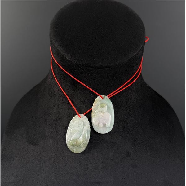 Pair of Chinese Carved Jade Jadeite Necklaces