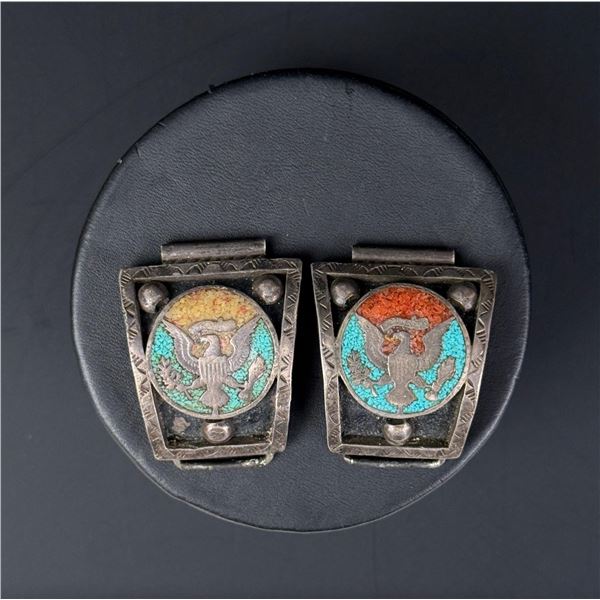 Navajo Sterling Silver Inlaid Watch Band Tips