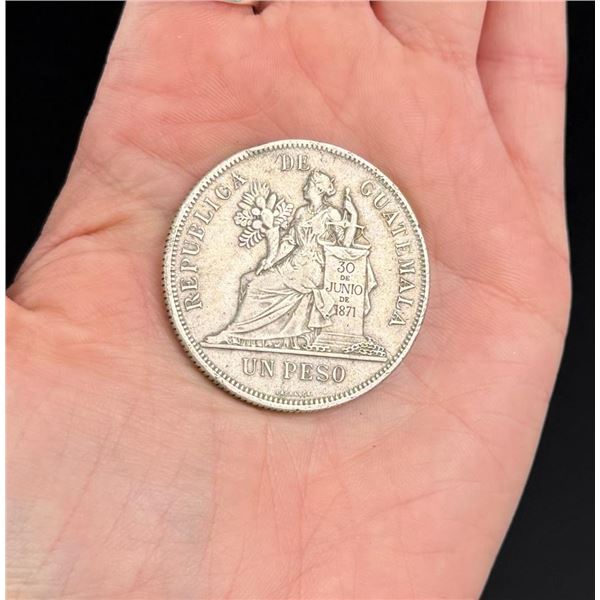 1896 Guatemala Seated Justice Un Peso Silver Coin