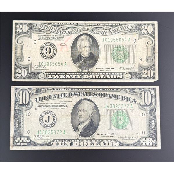 1928 $20 Redeemable in Gold and $10 Bank Notes