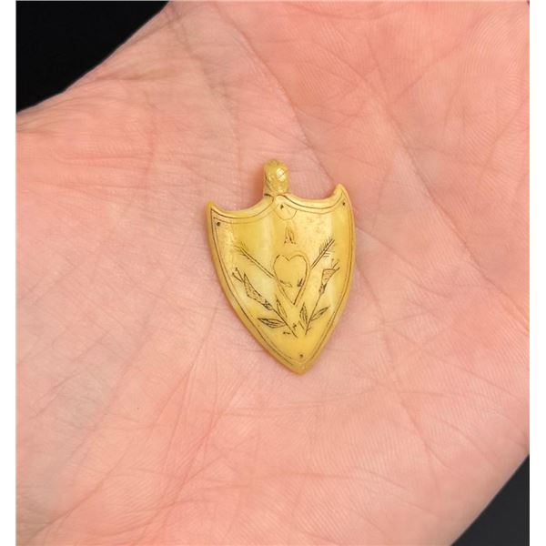 Whaler Made Scrimshaw Shield Pendant