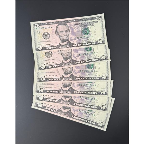$30 Face Value Sequential $5 Bank Notes