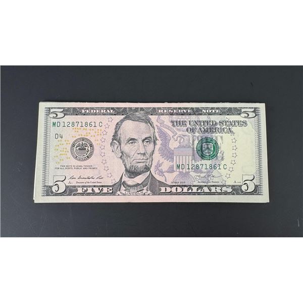 $100 Face Sequential $5 Bills Booklet Money Pad