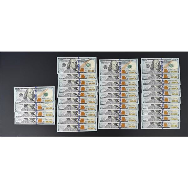 $3400 Face Value Sequential $100 Bank Notes