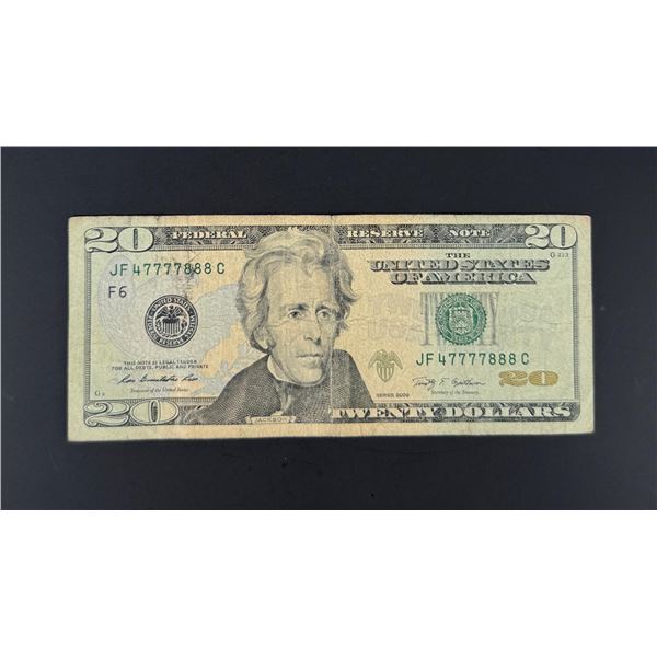 $20 US Bank Note Fancy Money 7777