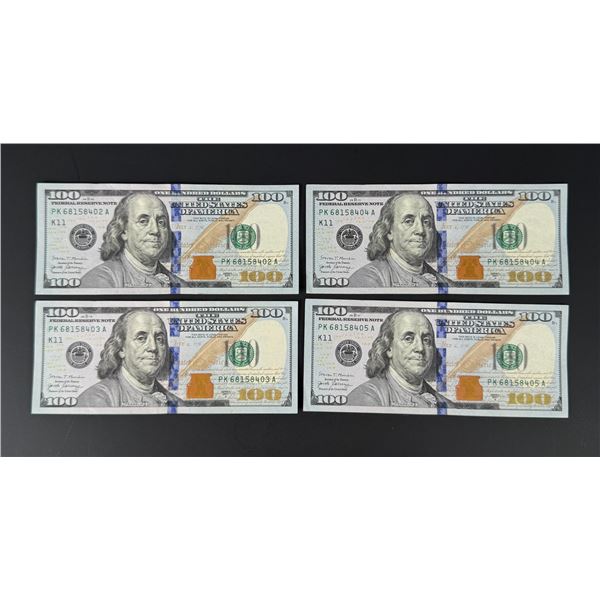 $400 Face Value $100 US Bank Note Sequential Bills