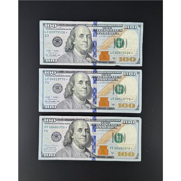 $300 Face Value $100 US Bank Star Note Bills