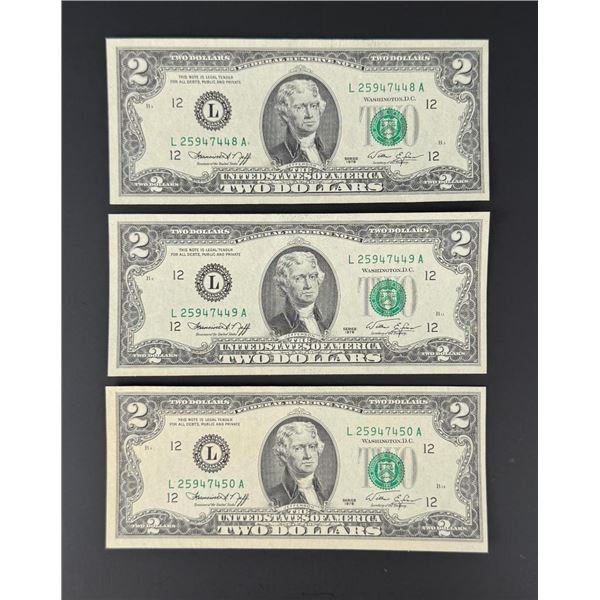 $2 US Bank Note Sequential Bills