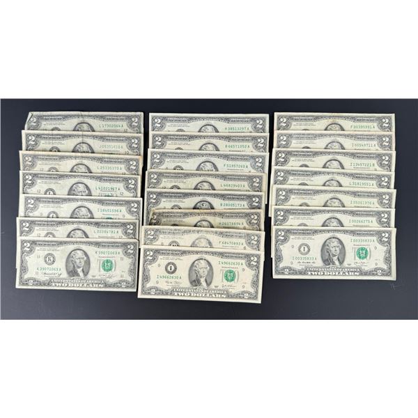 Collection of US $2 Bank Note Bills