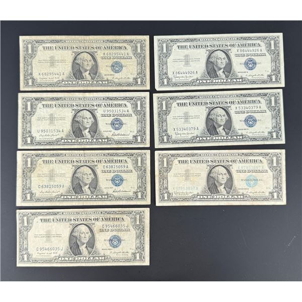Collection of 7 $1 Silver Certificates
