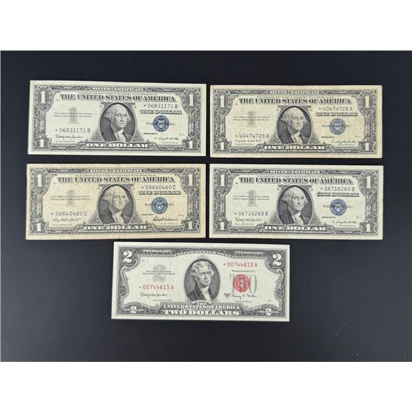 $1and $2 US Star Note Silver Certificate Bills