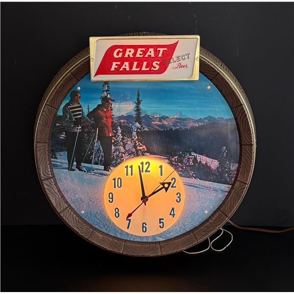 Great Falls Montana Ski Clock Lighted Sign