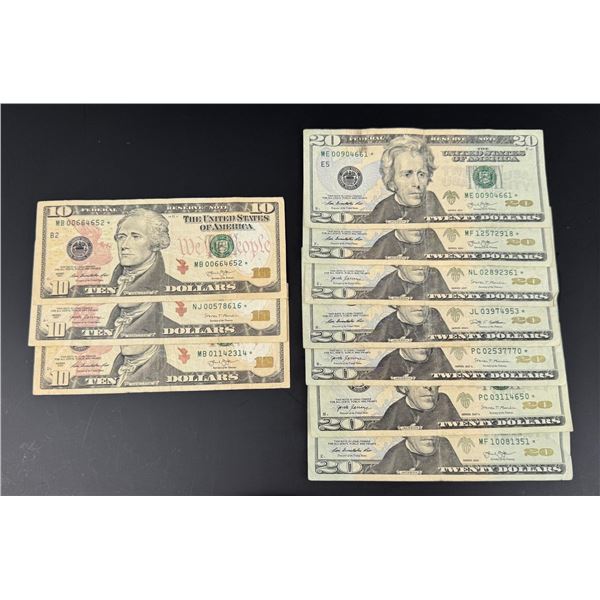 Collection of $10 $20 US Star Note Bank Notes