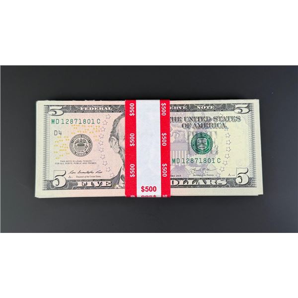 $500 Face Sequential $5 Bills Booklet Money Pad