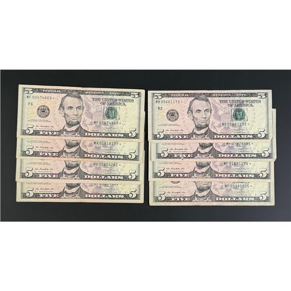 Collection of $5 US Star Note Bank Notes