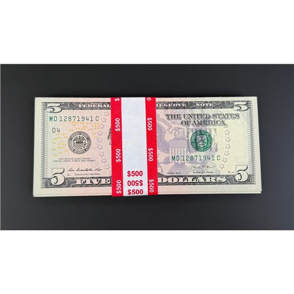 $500 Face Sequential $5 Bills Booklet Money Pad