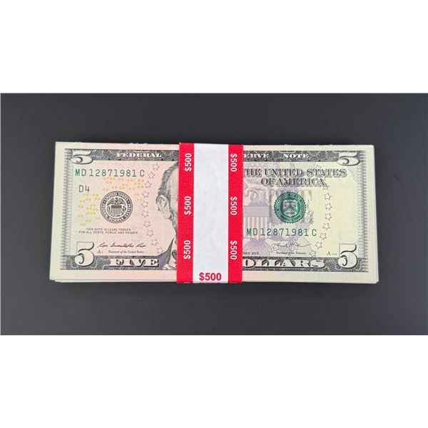 $500 Face Sequential $5 Bills Booklet Money Pad