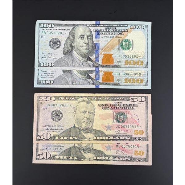 Collection of $50 $100 US Star Note Bank Notes