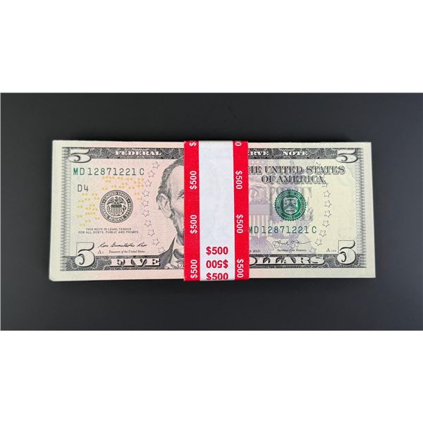 $500 Face Sequential $5 Bills Booklet Money Pad