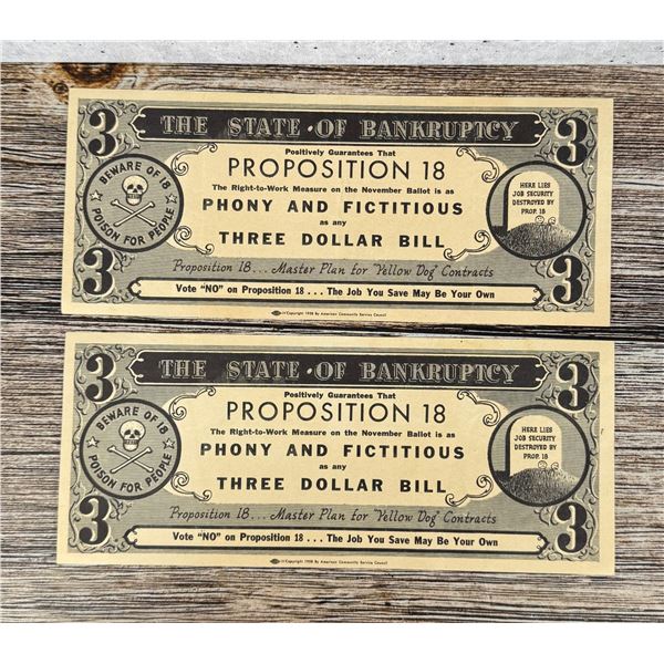 1958 California Proposition 18 Leaflets Bills