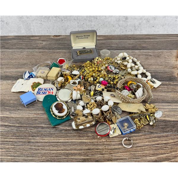 Collection of Costume Jewelry and Pin Buttons