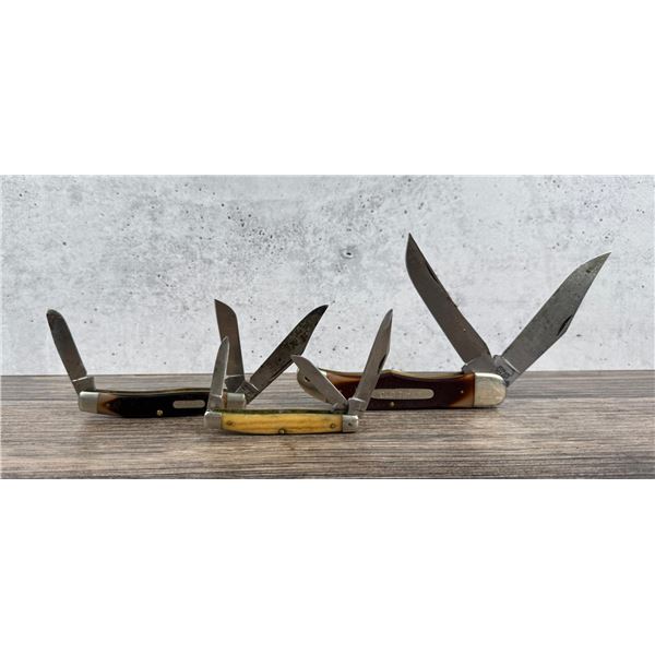 Group of Schrade and Queen Pocket Knives