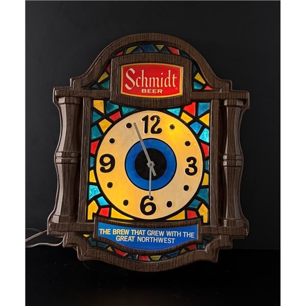 Schmidt Beer Lighted Bar Clock Sign