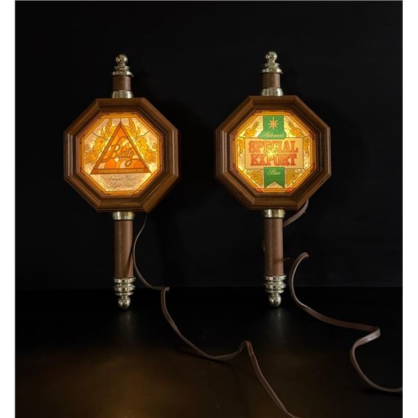 Blatz and Heileman Lighted Coach Lamps Signs