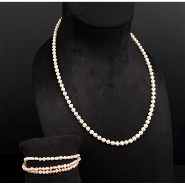 14k Gold Pearl Necklace and Bracelet