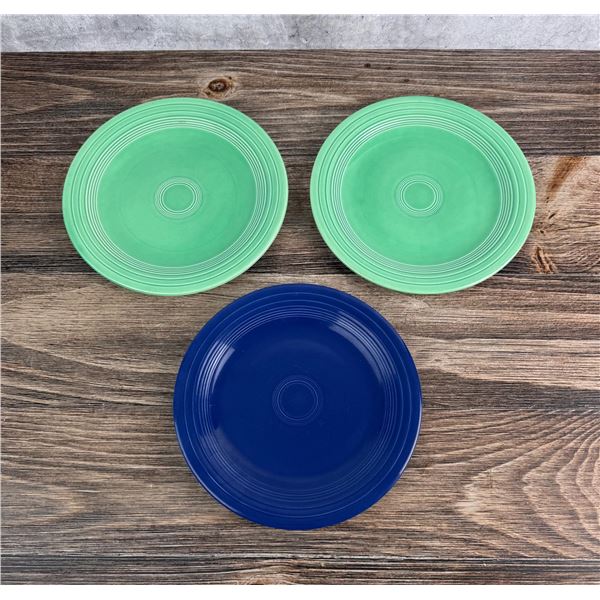 Retired Fiestaware Green and Cobalt Dinner Plates