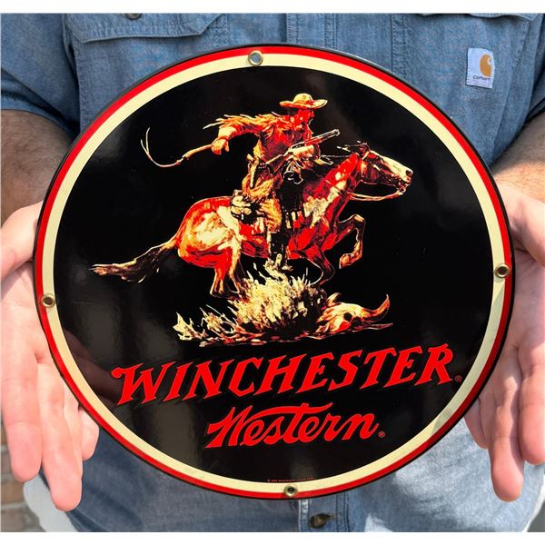 1993 Ande Rooney Winchester Western Porcelain Sign