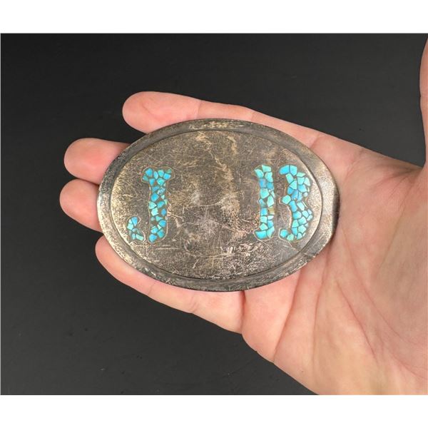 Navajo Sterling Silver Turquoise Inlay Belt Buckle
