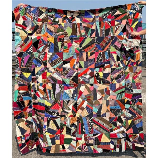 Antique Hand Stitched Crazy Quilt Top