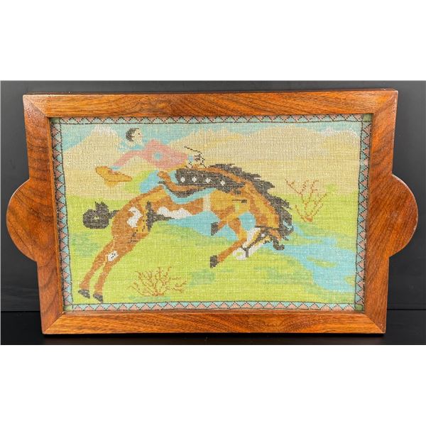 Victorian Cowboy Bucking Bronco Beadwork Panel