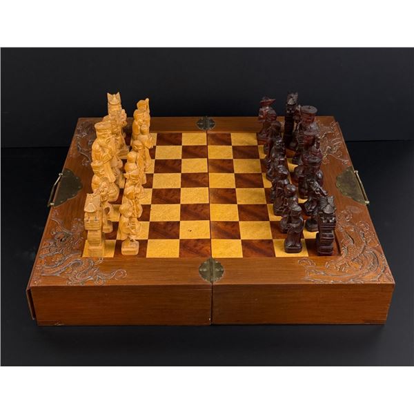Antique Chinese Carved Wood Chess Set