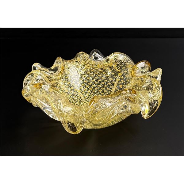 Mid Century Modern Murano Art Glass Ruffled Bowl