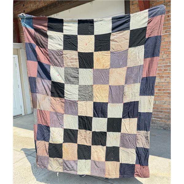 Antique Checkerboard Farmhouse Feedsack Quilt