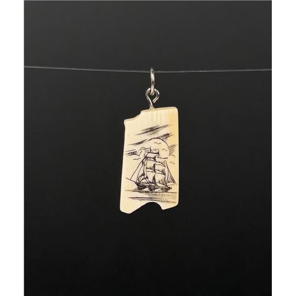 Alaskan Inuit Ship Scrimshaw Ivory Pendant