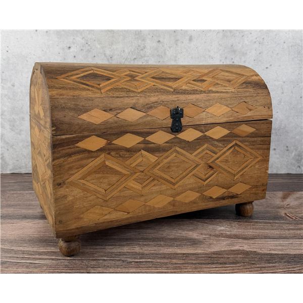 Geometric Wood Inlaid Box Treasure Chest