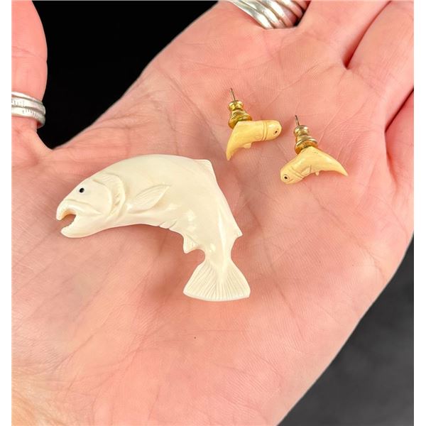 Alaskan Inuit Eskimo Ivory Fish Jewelry