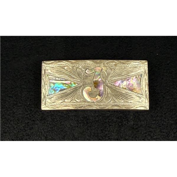 Sterling Silver Abalone Cowboy Belt Buckle